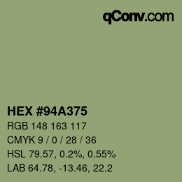 Farbcode: HEX #94A375 | qconv.com