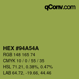 カラーコード: HEX #94A54A | qconv.com