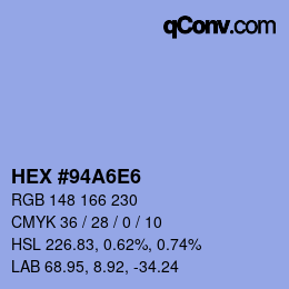 Farbcode: HEX #94A6E6 | qconv.com