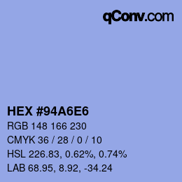 Farbcode: HEX #94A6E6 | qconv.com