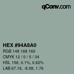 颜色代码: HEX #94A8A0 | qconv.com