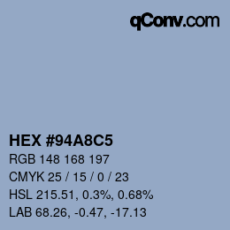 Código de color: HEX #94A8C5 | qconv.com