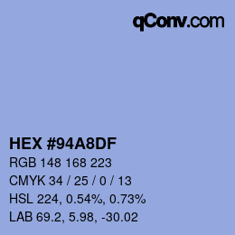 カラーコード: HEX #94A8DF | qconv.com