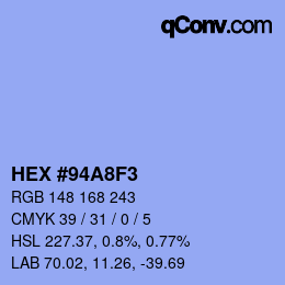 カラーコード: HEX #94A8F3 | qconv.com
