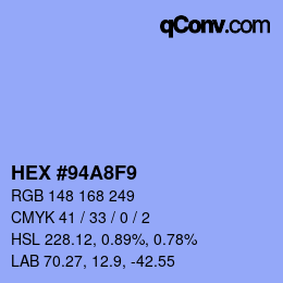 Color code: HEX #94A8F9 | qconv.com