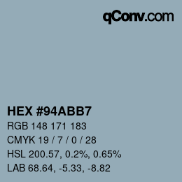 颜色代码: HEX #94ABB7 | qconv.com