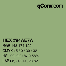 Farbcode: HEX #94AE7A | qconv.com