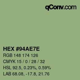 Color code: HEX #94AE7E | qconv.com