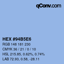 Farbcode: HEX #94B5E6 | qconv.com