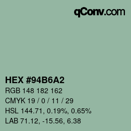 カラーコード: HEX #94B6A2 | qconv.com