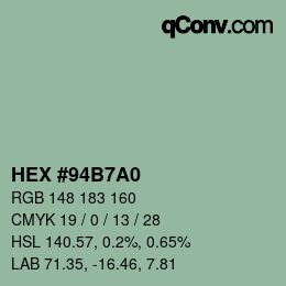 颜色代码: HEX #94B7A0 | qconv.com