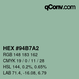 颜色代码: HEX #94B7A2 | qconv.com