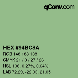 Color code: HEX #94BC8A | qconv.com