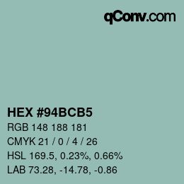 Color code: HEX #94BCB5 | qconv.com