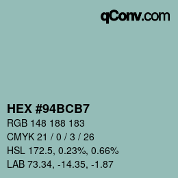 Color code: HEX #94BCB7 | qconv.com
