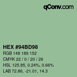 颜色代码: HEX #94BD98 | qconv.com