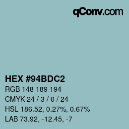 Color code: HEX #94BDC2 | qconv.com