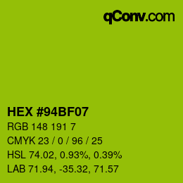颜色代码: HEX #94BF07 | qconv.com