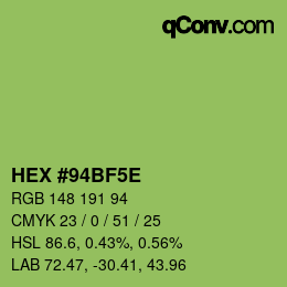 カラーコード: HEX #94BF5E | qconv.com