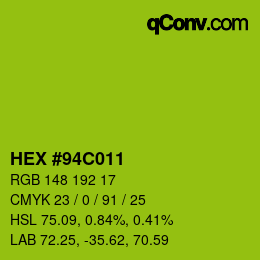 Color code: HEX #94C011 | qconv.com