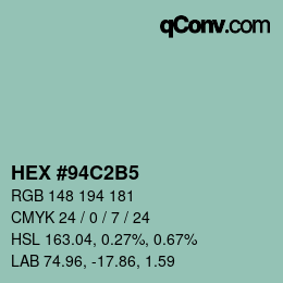 カラーコード: HEX #94C2B5 | qconv.com