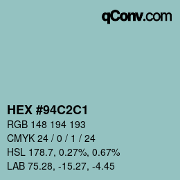 颜色代码: HEX #94C2C1 | qconv.com
