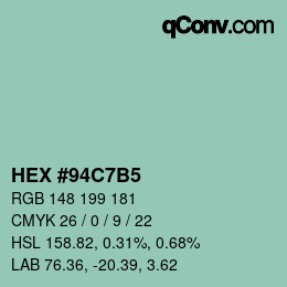 カラーコード: HEX #94C7B5 | qconv.com