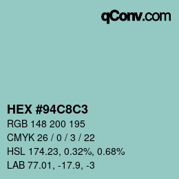 Color code: HEX #94C8C3 | qconv.com