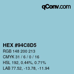 カラーコード: HEX #94C8D5 | qconv.com