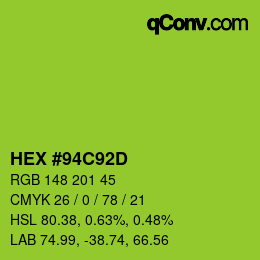 颜色代码: HEX #94C92D | qconv.com