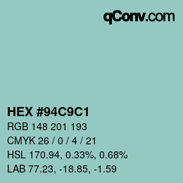 Farbcode: HEX #94C9C1 | qconv.com
