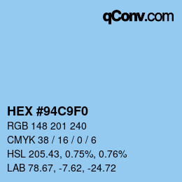 カラーコード: HEX #94C9F0 | qconv.com