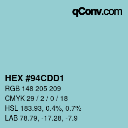 Color code: HEX #94CDD1 | qconv.com