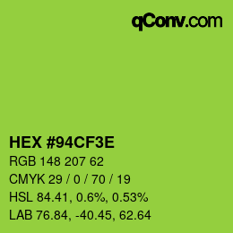 カラーコード: HEX #94CF3E | qconv.com