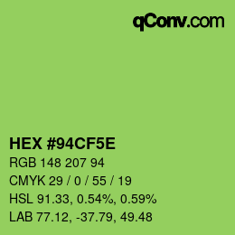 カラーコード: HEX #94CF5E | qconv.com