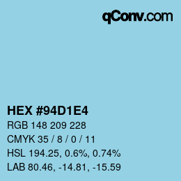 Farbcode: HEX #94D1E4 | qconv.com