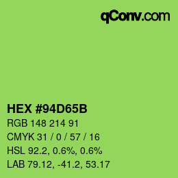 Color code: HEX #94D65B | qconv.com