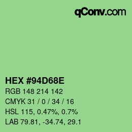 Color code: HEX #94D68E | qconv.com