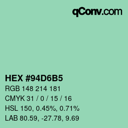 カラーコード: HEX #94D6B5 | qconv.com