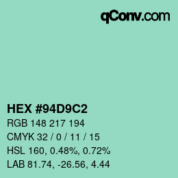 Color code: HEX #94D9C2 | qconv.com