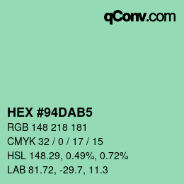 カラーコード: HEX #94DAB5 | qconv.com