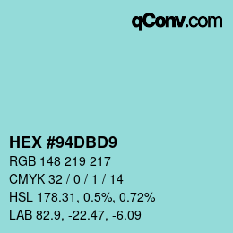 カラーコード: HEX #94DBD9 | qconv.com