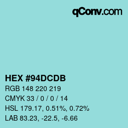 Color code: HEX #94DCDB | qconv.com