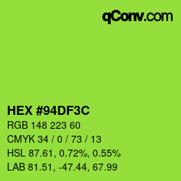 カラーコード: HEX #94DF3C | qconv.com