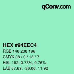 Color code: HEX #94EEC4 | qconv.com