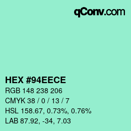 Color code: HEX #94EECE | qconv.com