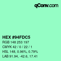 Color code: HEX #94FDC5 | qconv.com