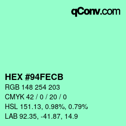 カラーコード: HEX #94FECB | qconv.com
