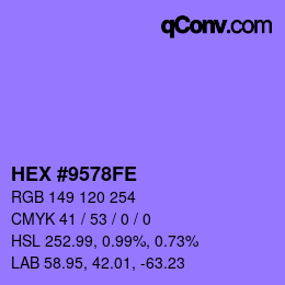 颜色代码: HEX #9578FE | qconv.com