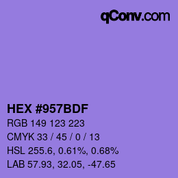 カラーコード: HEX #957BDF | qconv.com